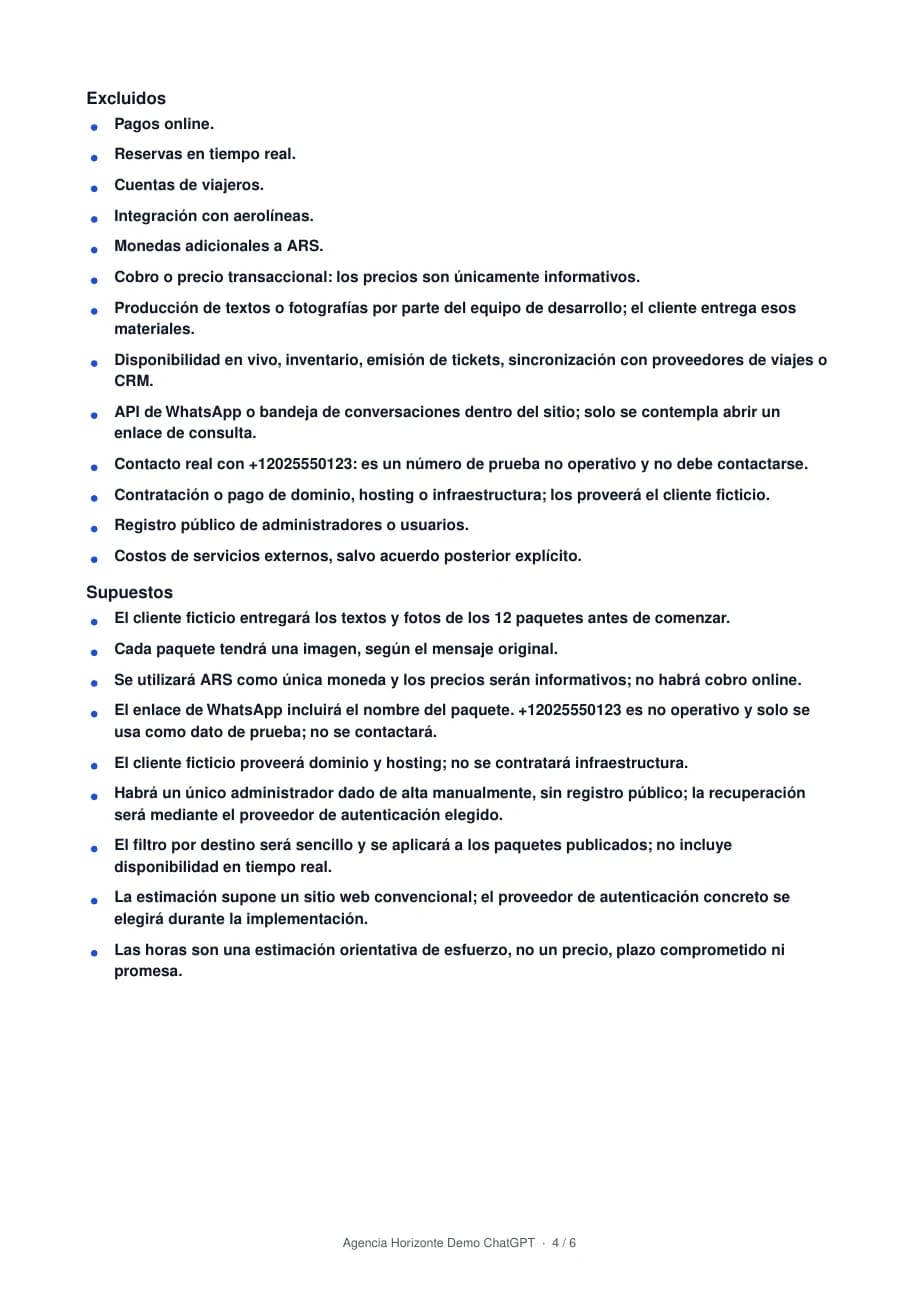 Listado completo de lo excluido y supuestos del proyecto