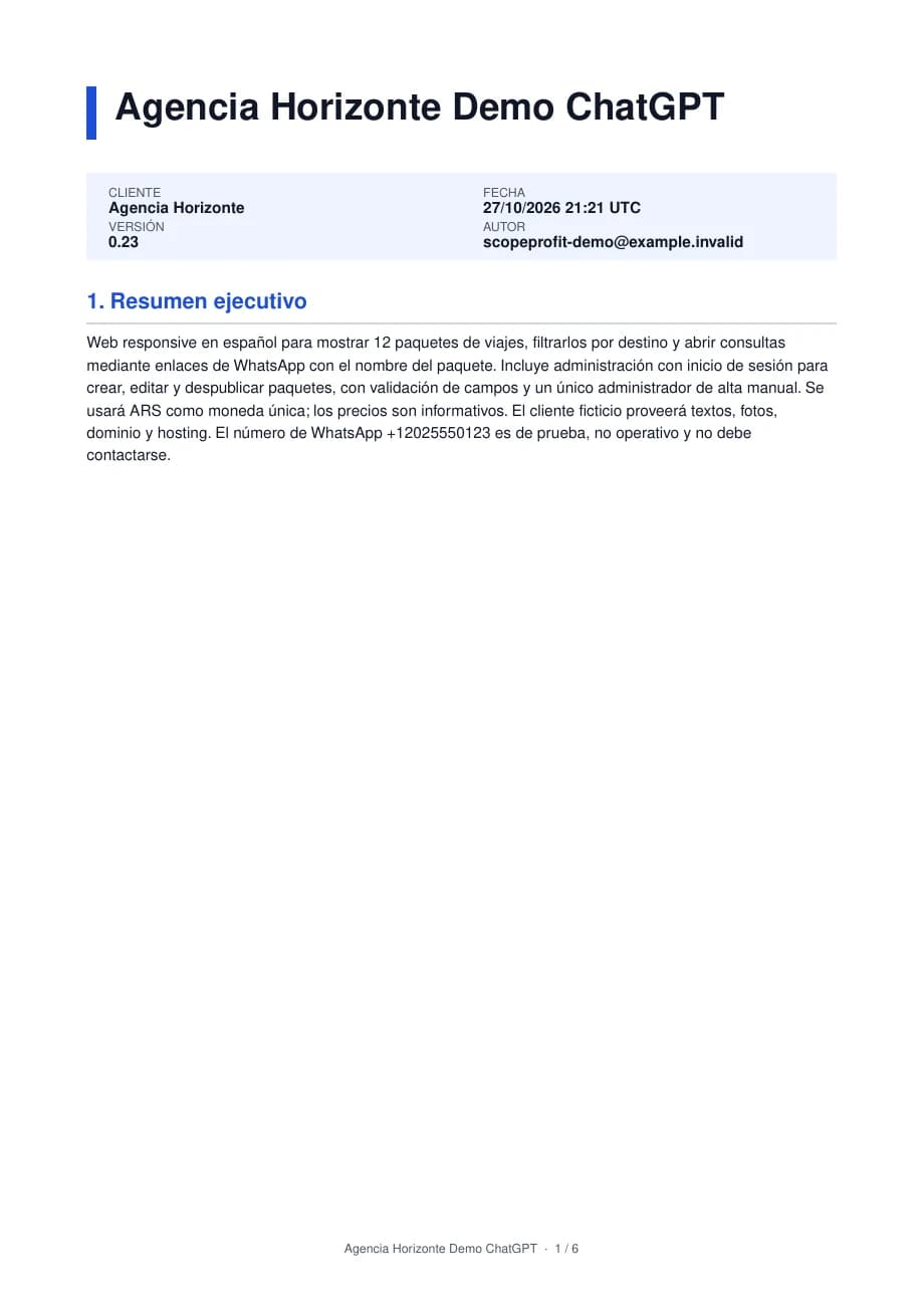 Resumen del documento real de Agencia Horizonte, versión 23